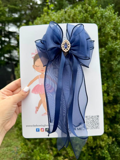 Vintage Style Navy Blue Sheer Hair Bow