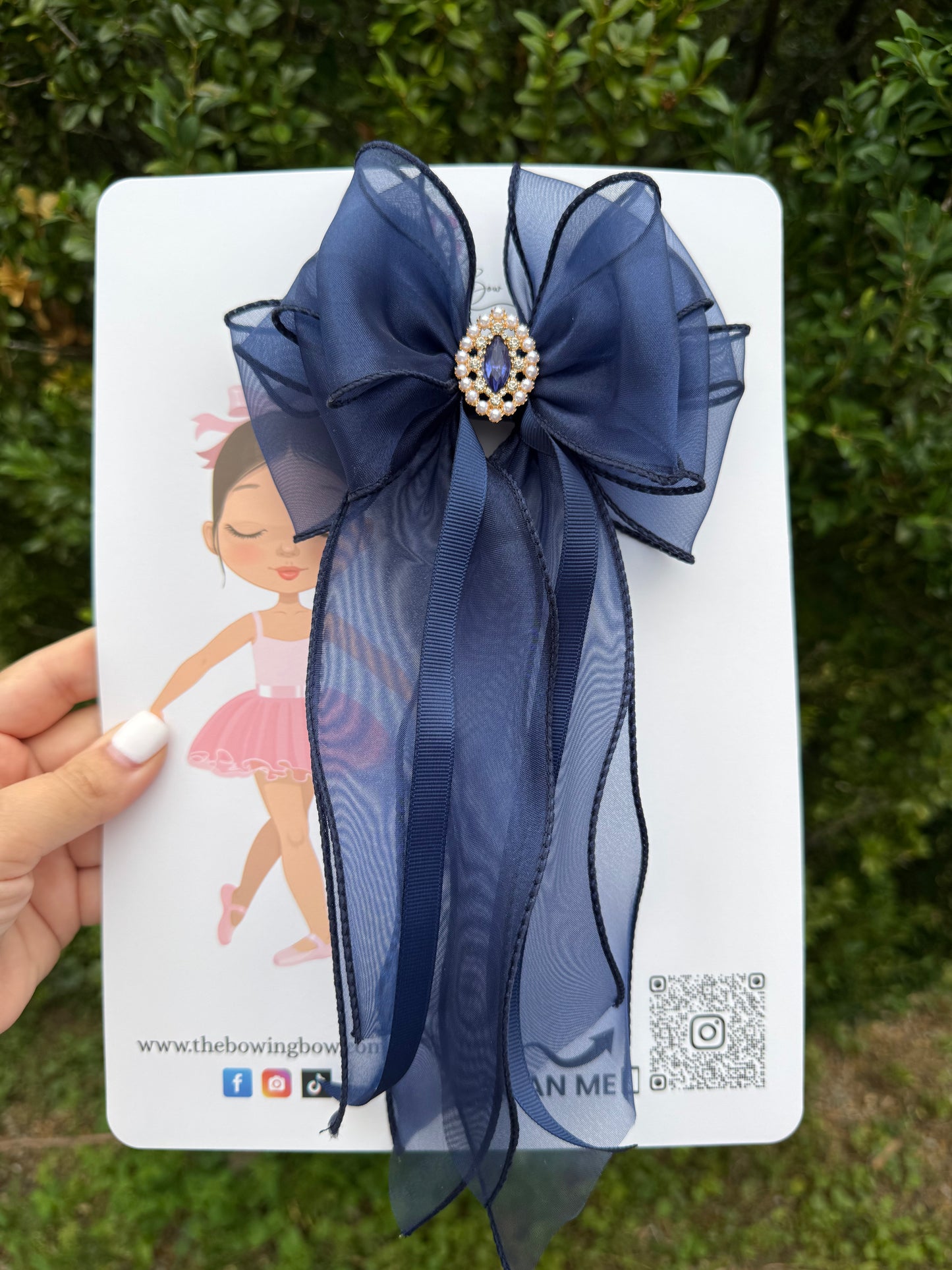 Vintage Style Navy Blue Sheer Hair Bow