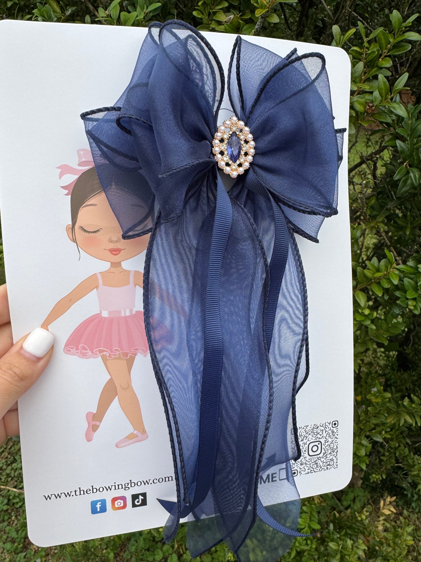 Vintage Style Navy Blue Sheer Hair Bow