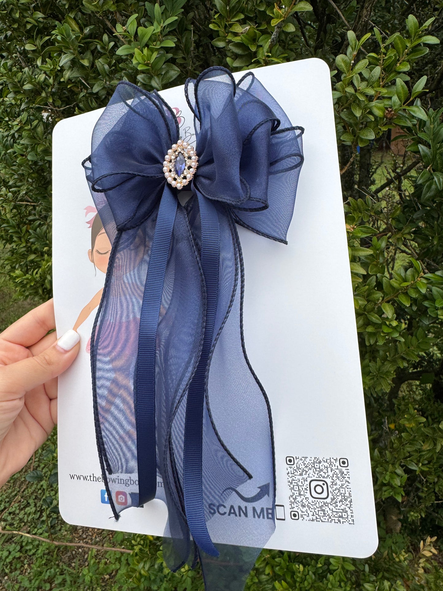Vintage Style Navy Blue Sheer Hair Bow