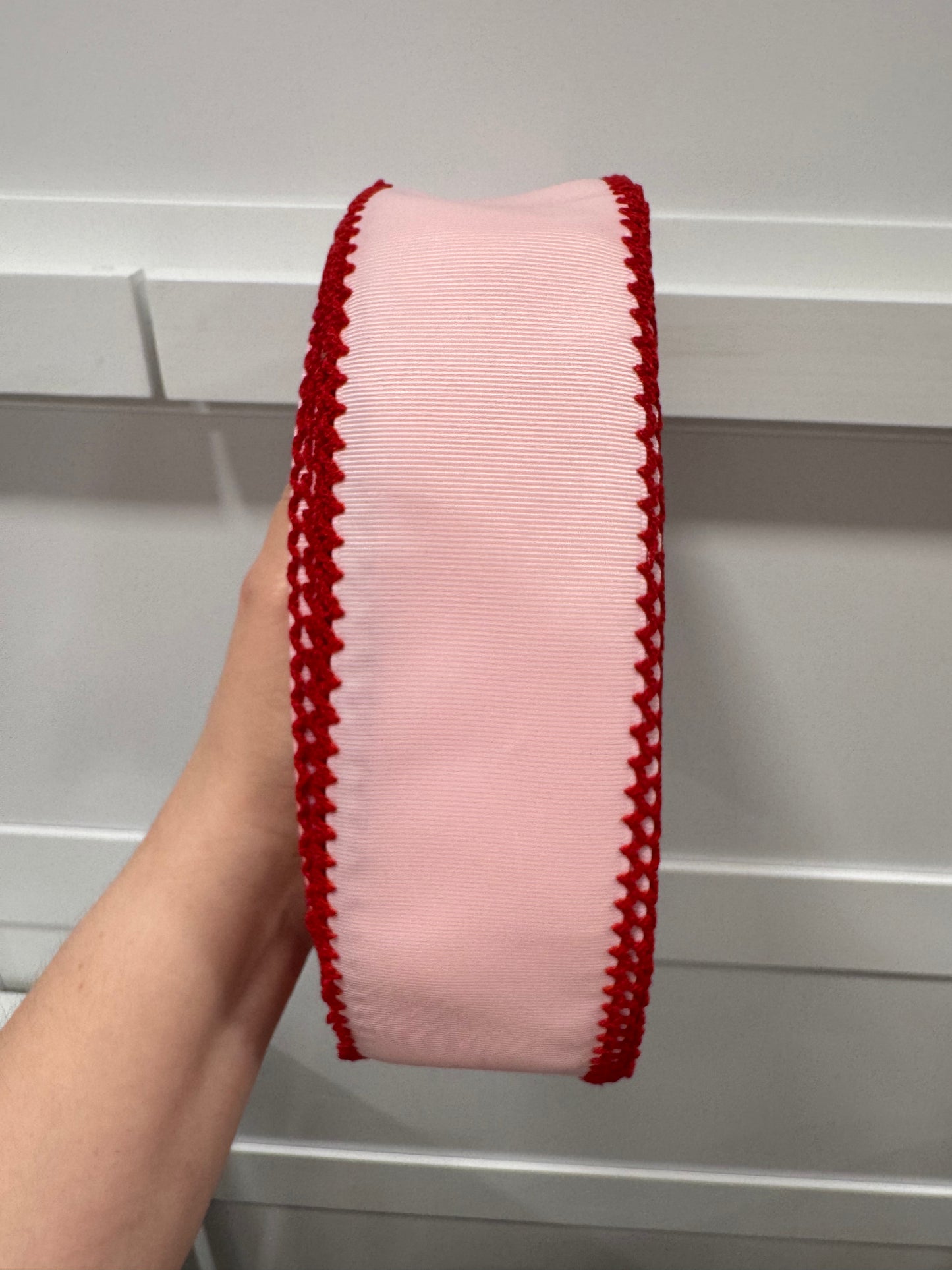 Moonstitch Ribbon 2.25 IN #117 Lt. Pink/ Red #250