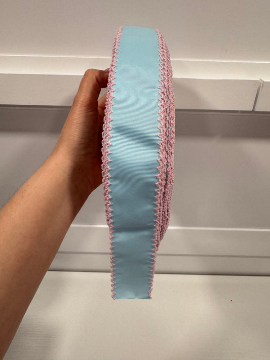 Moonstitch ribbon 1.5 IN.(READ DESCRIPTION)light blue with Powder Pink #117 (