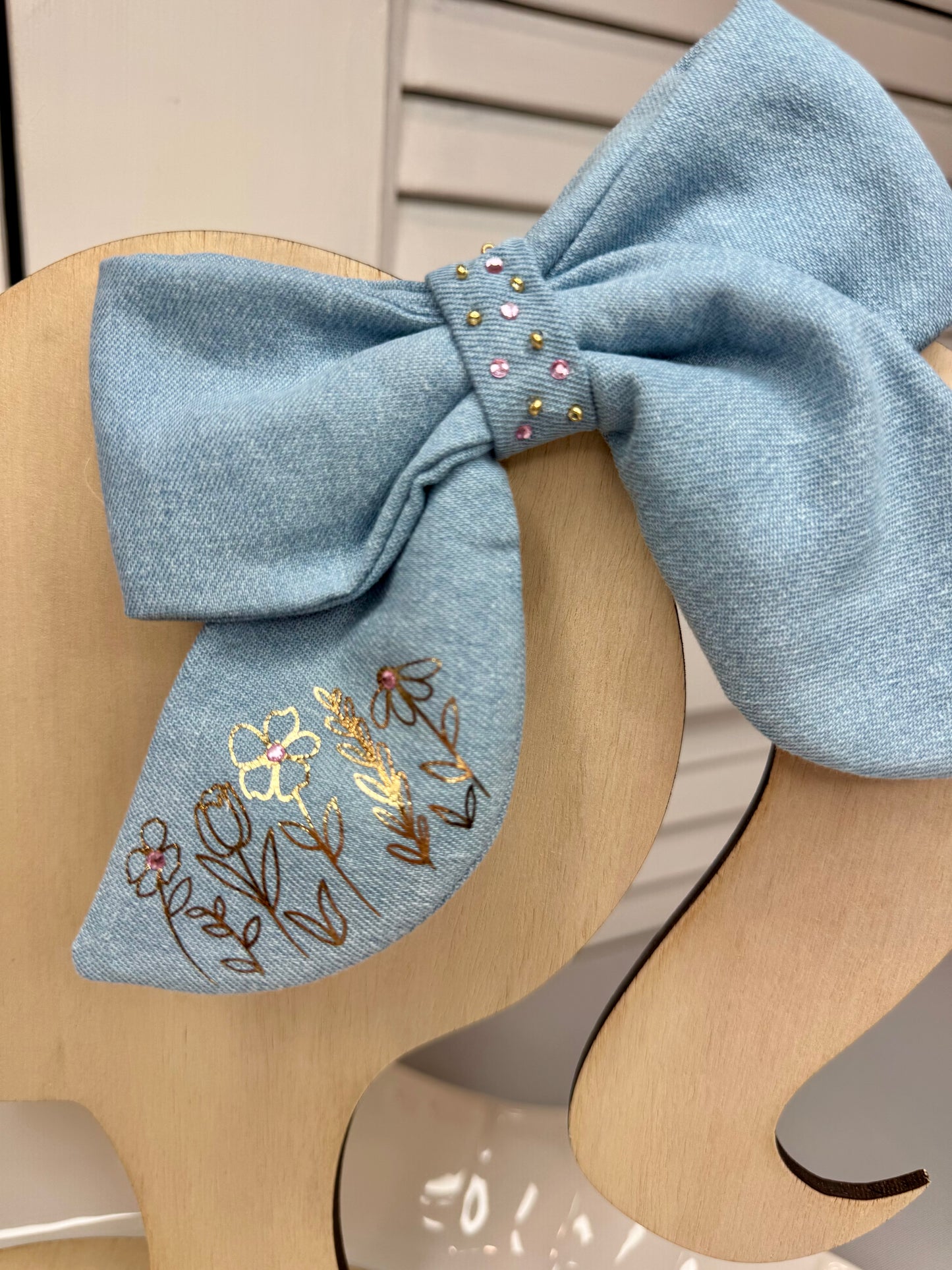 Denim Daisy Hair Bow