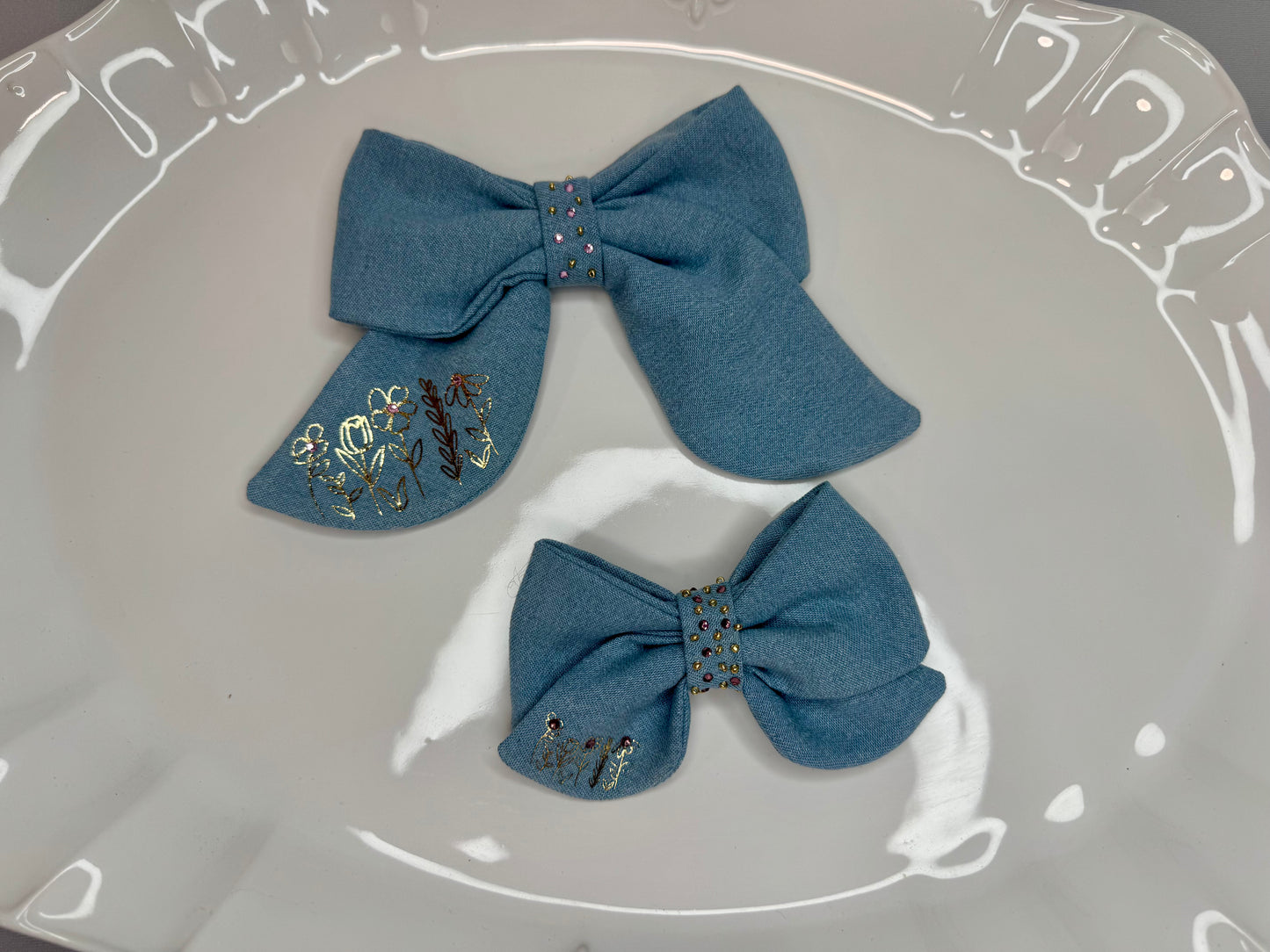 Denim Daisy Hair Bow