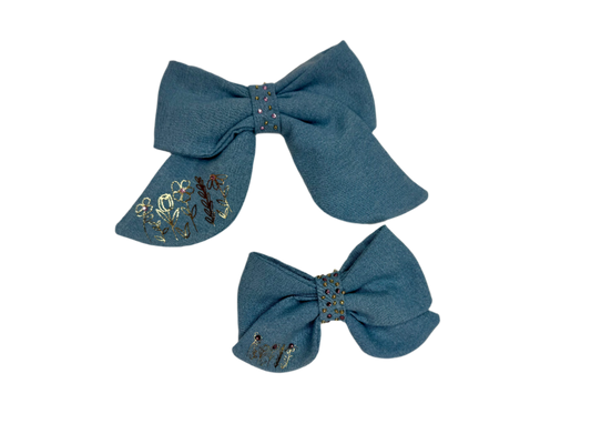 Denim Daisy Hair Bow