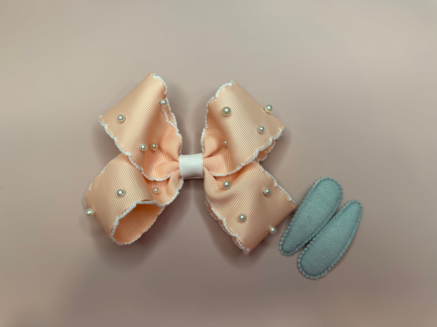 Peach Pearl Hair Bow Set