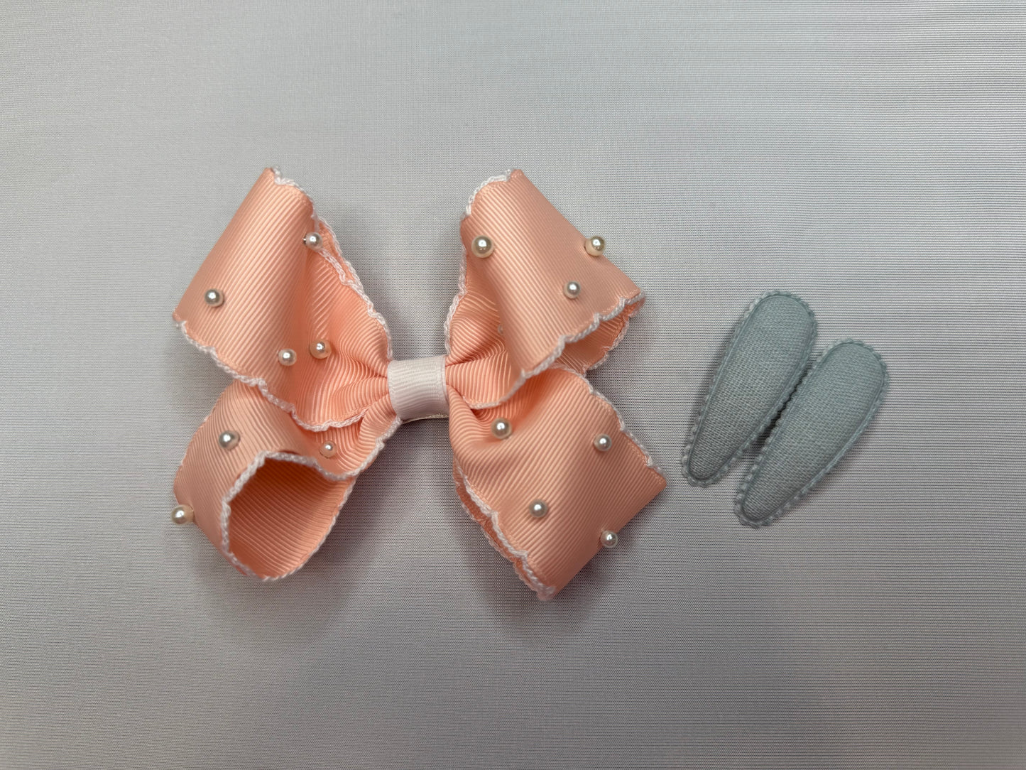 Peach Pearl Hair Bow Set