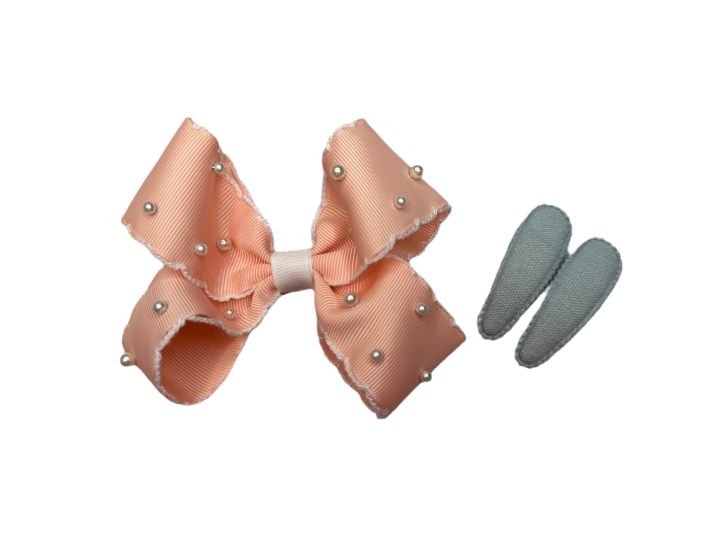 Peach Pearl Hair Bow Set