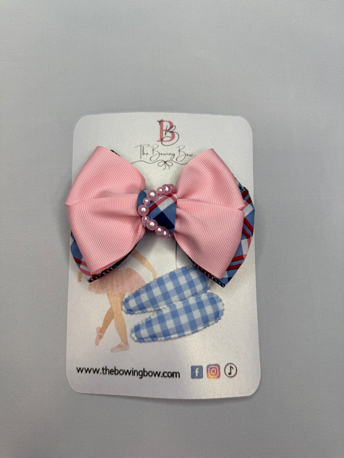 Preppy Pink Plaid Hair Bow Set