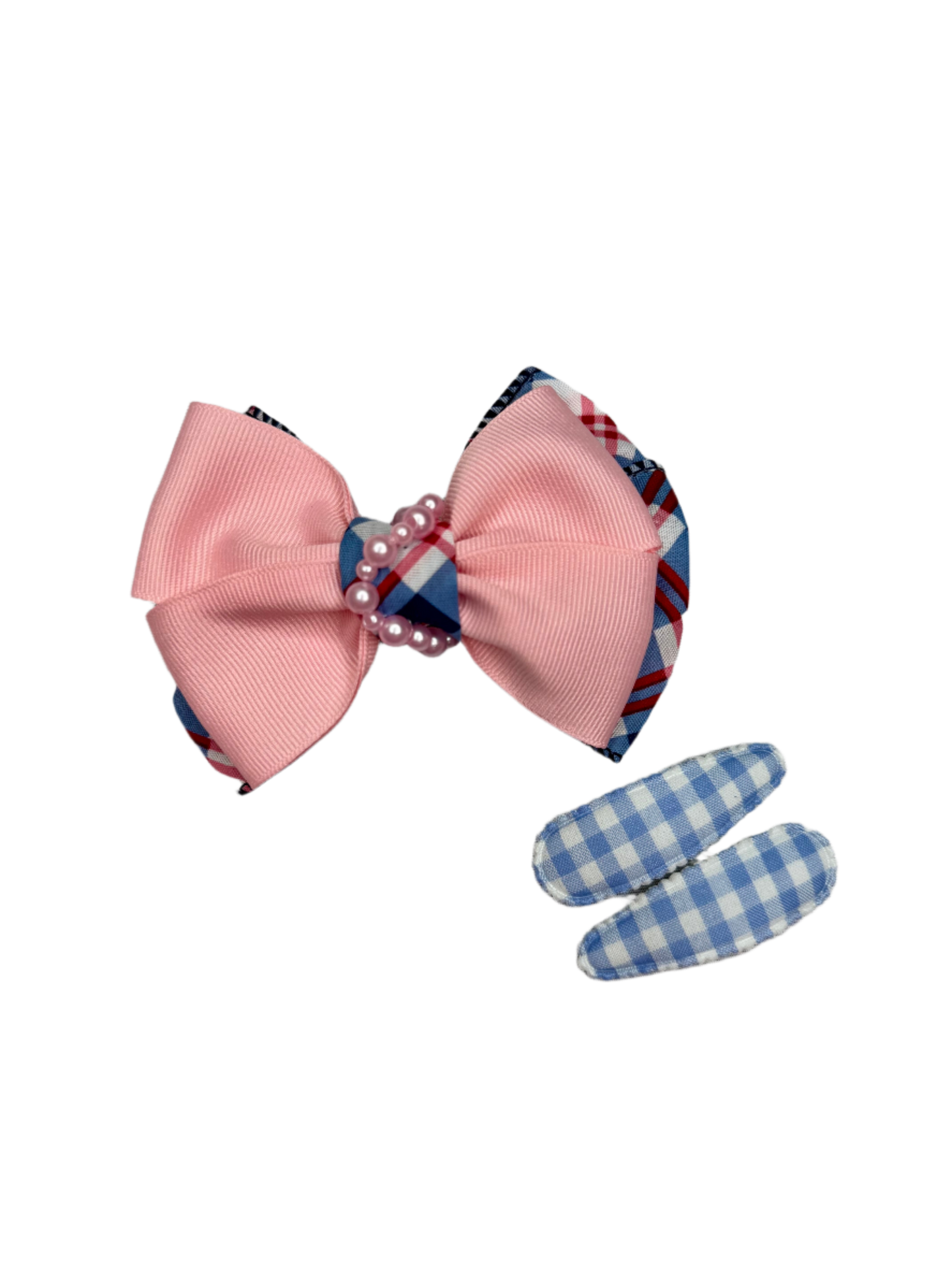 Preppy Pink Plaid Hair Bow Set