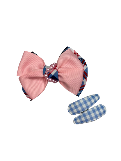 Preppy Pink Plaid Hair Bow Set