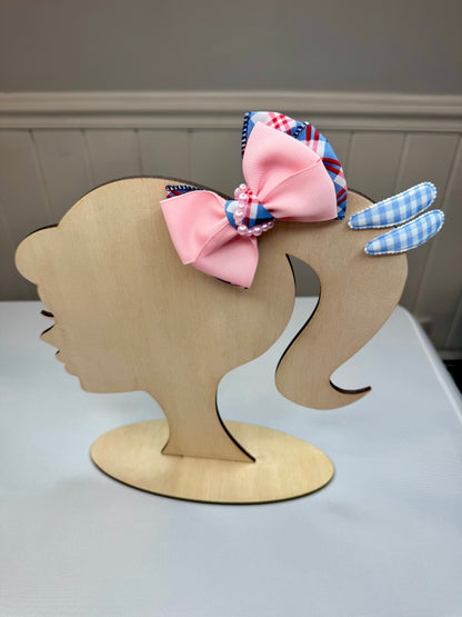 Preppy Pink Plaid Hair Bow Set