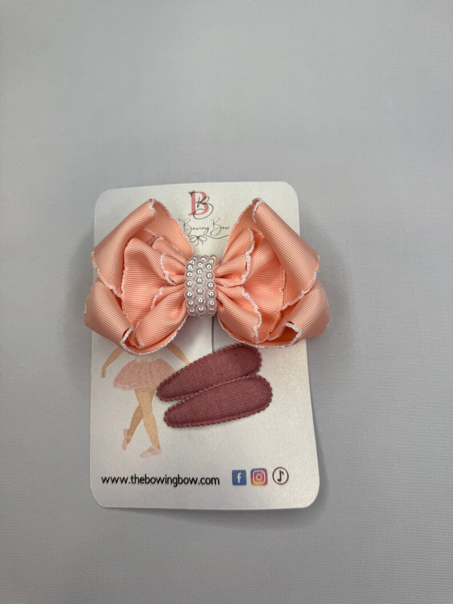 Peach Pearl Elegance Hair Bow Set