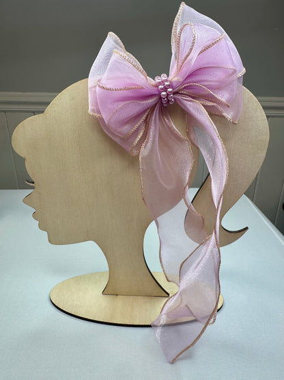 The Bowing Bow Ballet Hair Bow, Purple with Gold Trim and Pearl Details, 5.5 inches