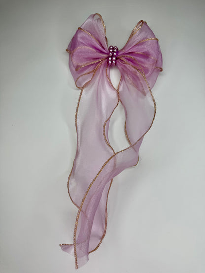 The Bowing Bow Ballet Hair Bow, Purple with Gold Trim and Pearl Details, 5.5 inches