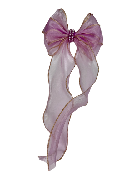 The Bowing Bow Ballet Hair Bow, Purple with Gold Trim and Pearl Details, 5.5 inches