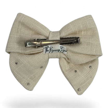 Linen Pearl Hair Bow (Small)