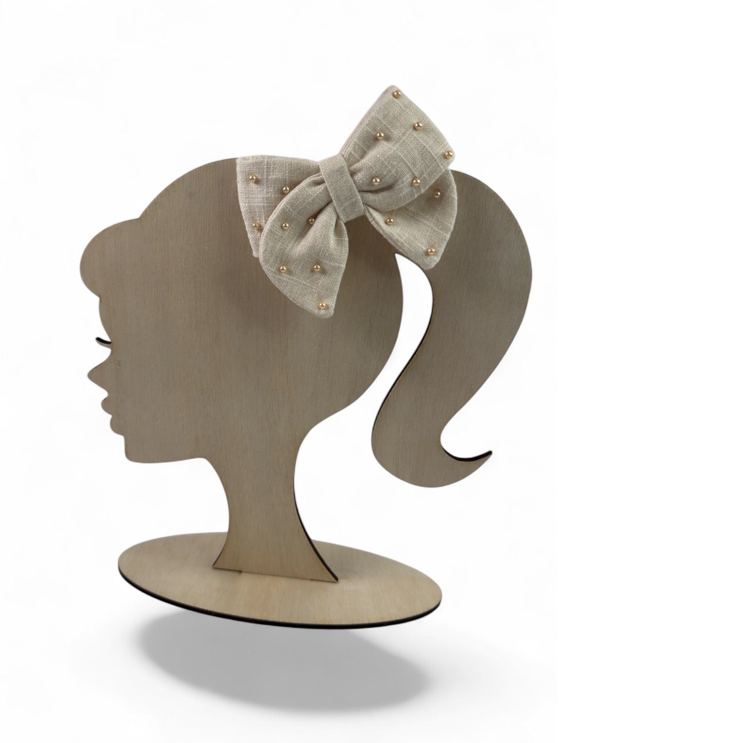 Linen Pearl Hair Bow (Small)