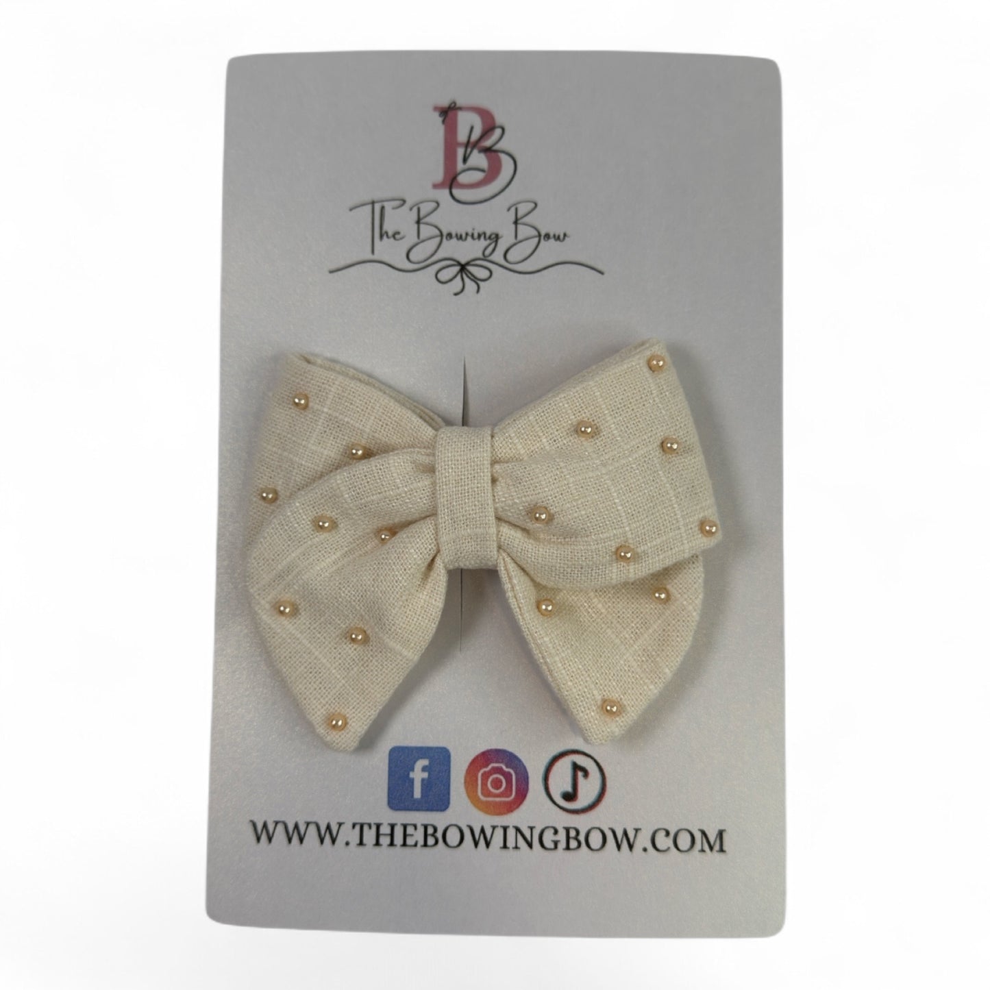 Linen Pearl Hair Bow (Small)