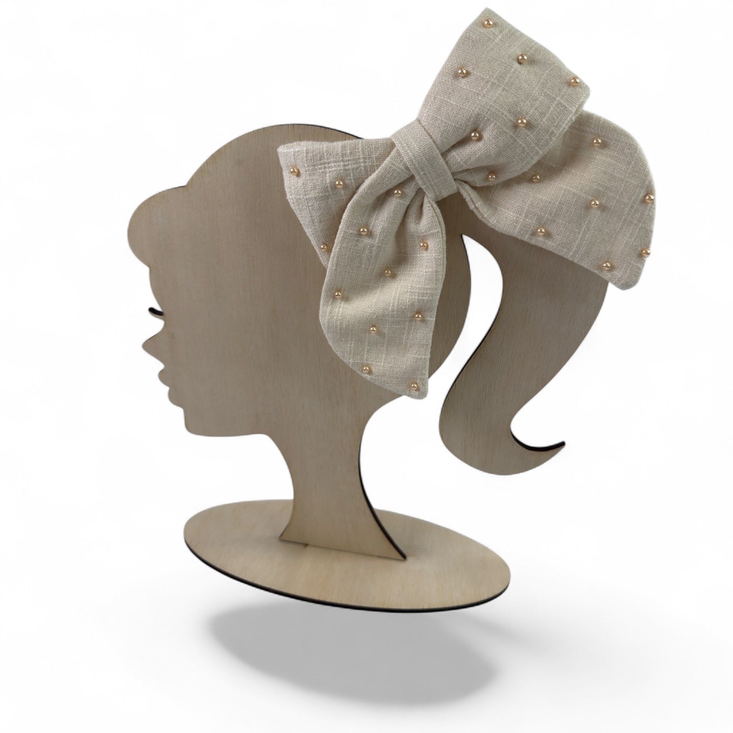 Linen Pearl Hair Bow (Large)
