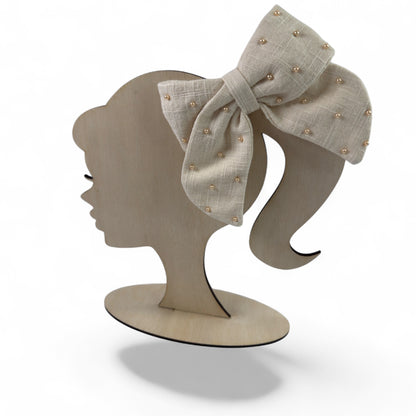 Linen Pearl Hair Bow (Large)