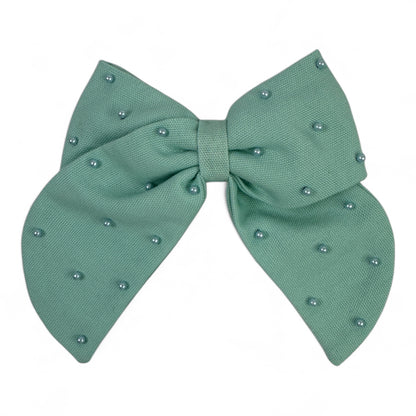 Linen Pearl Hair Bow (Large)