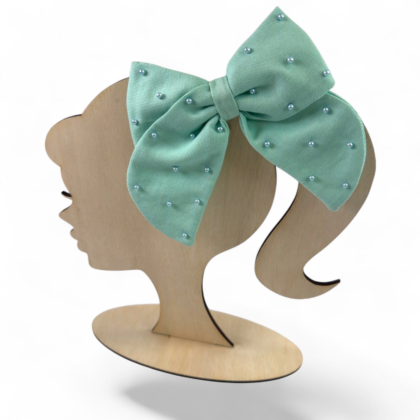 Linen Pearl Hair Bow (Large)