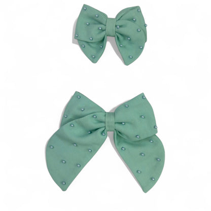 Linen Pearl Hair Bow (Large)