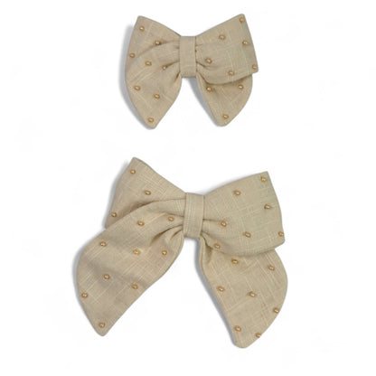 Linen Pearl Hair Bow (Large)