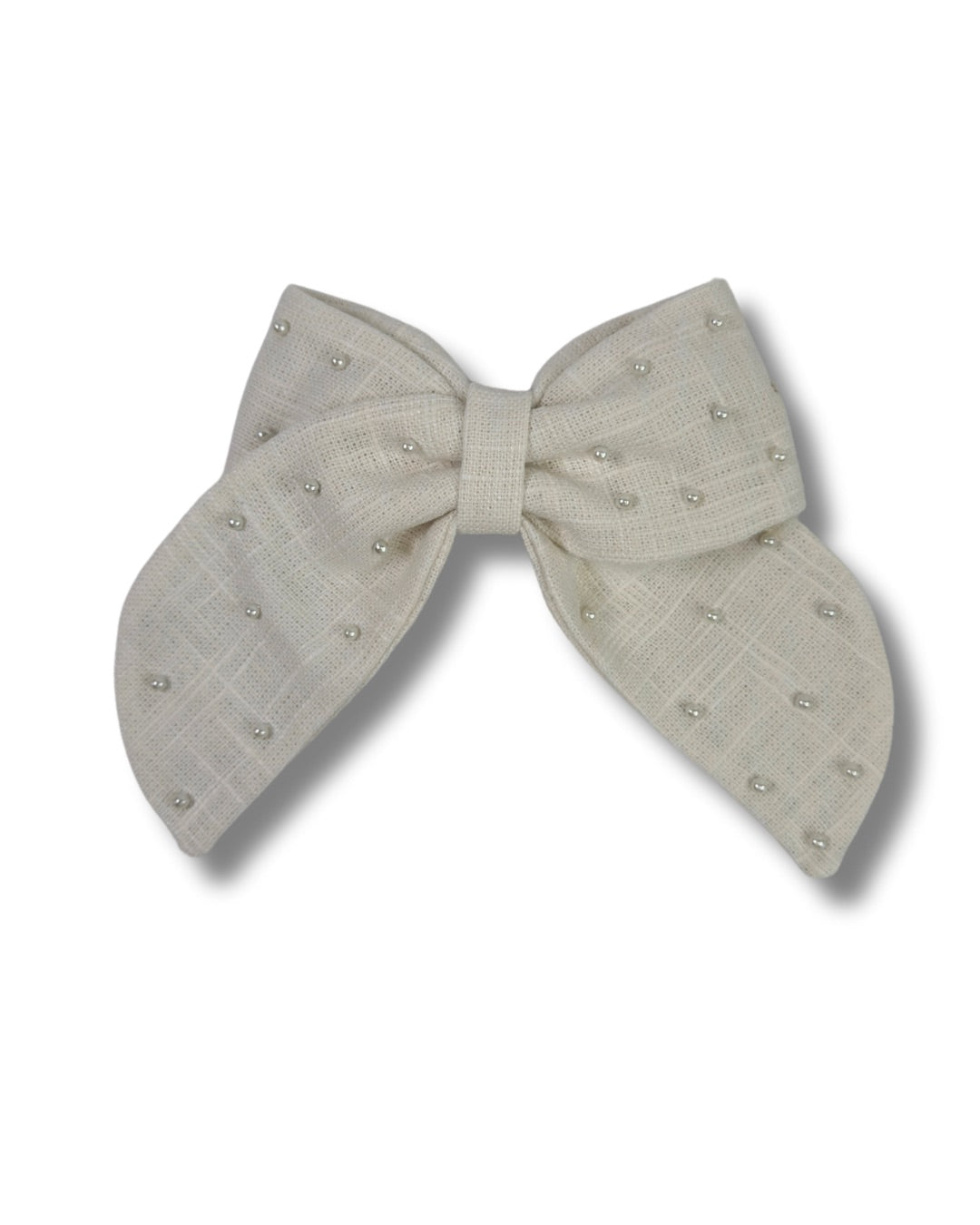 Linen Pearl Hair Bow (Large)