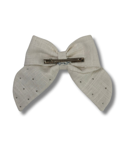 Linen Pearl Hair Bow (Large)