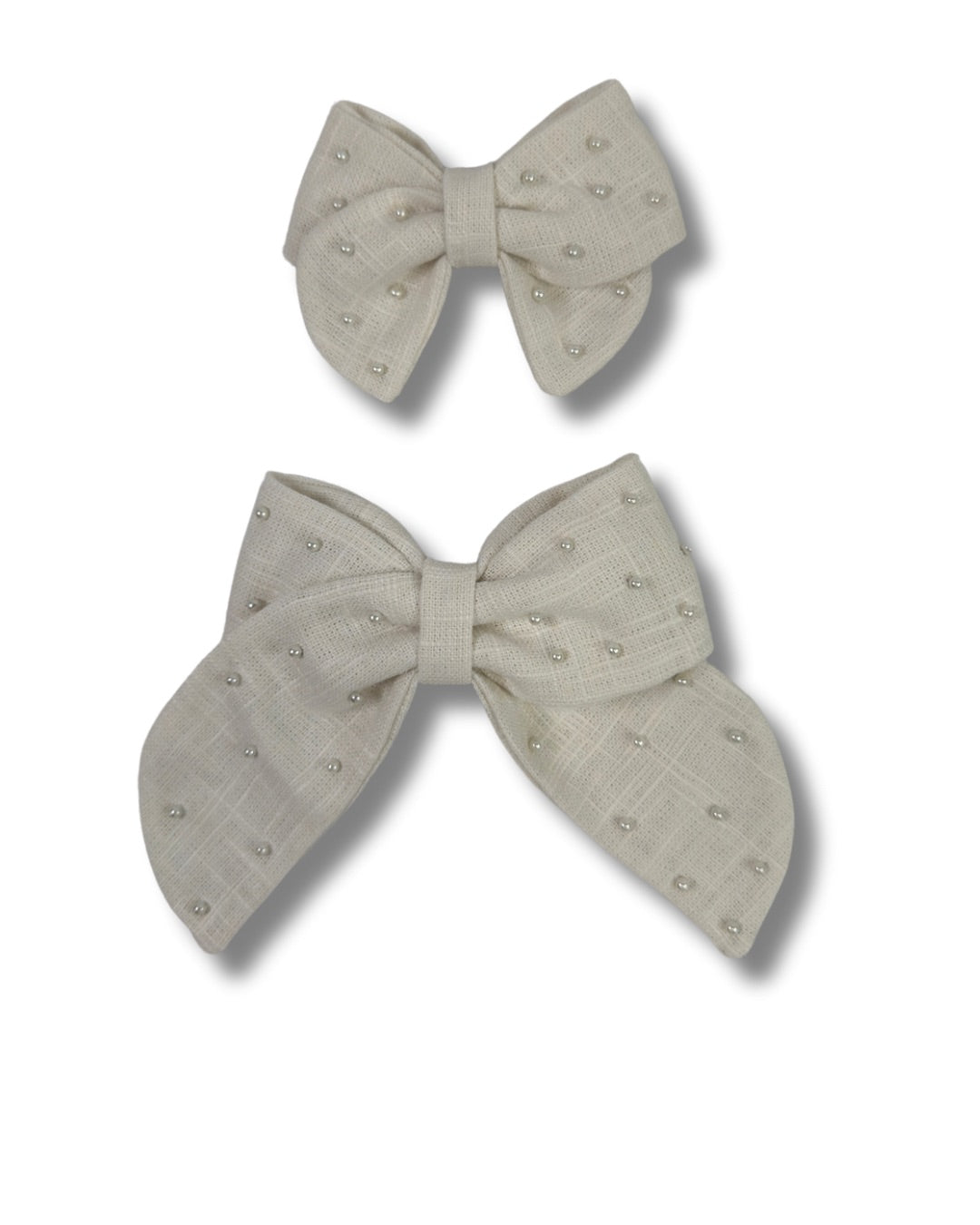 Linen Pearl Hair Bow (Small)