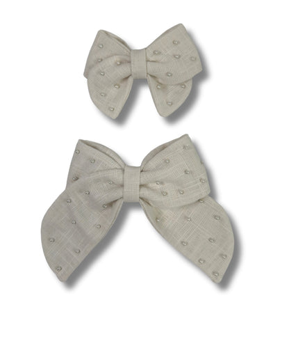 Linen Pearl Hair Bow (Large)