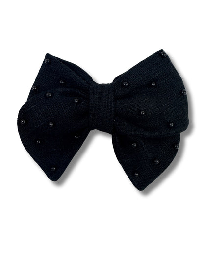Linen Pearl Hair Bow (Large)