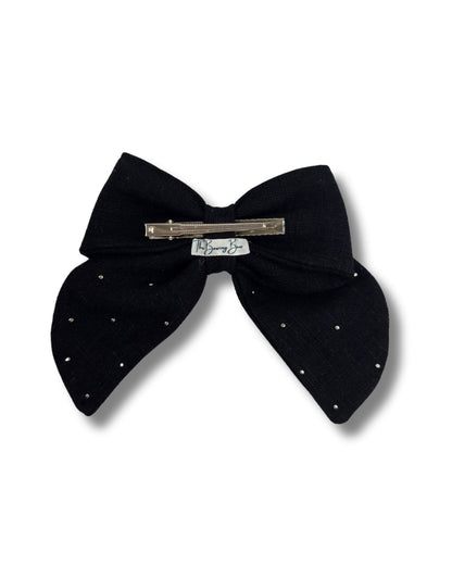 Linen Pearl Hair Bow (Large)