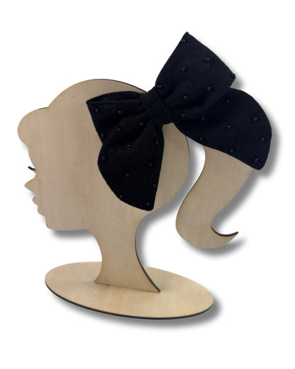 Linen Pearl Hair Bow (Large)