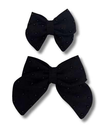 Linen Pearl Hair Bow (Large)