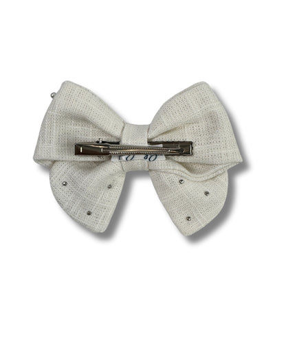 Linen Pearl Hair Bow (Small)