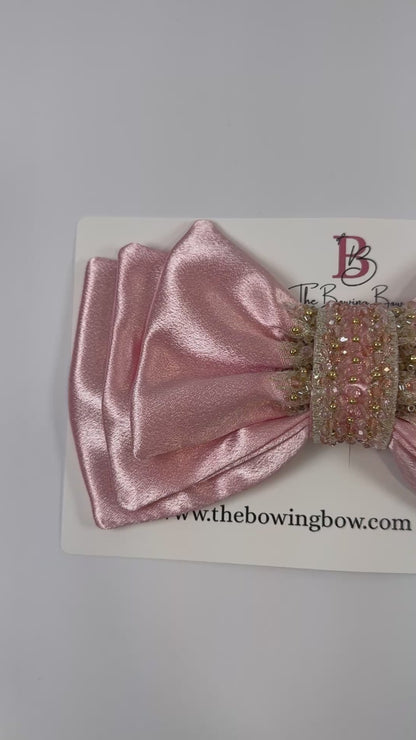 Pink Ballerina Hair Bow with Beads