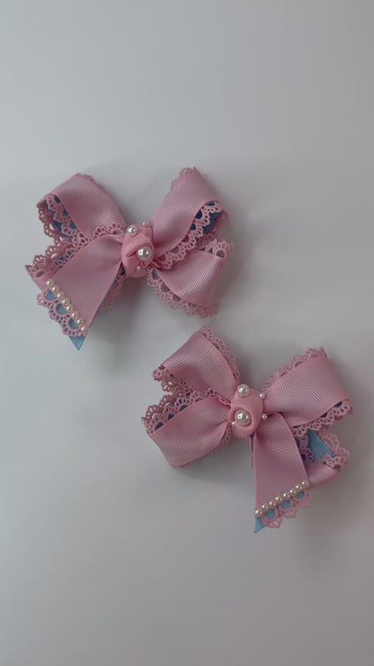 Cotton Candy Pearls Hair Bow Set